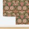 Arts And Crafts Pink Green Hand Drawn Floral Scroll Traditional Heritage Revival Custom Pre-pasted Wallpaper by Spoonflower Pre-Pasted Wallpaper 2FT Wide